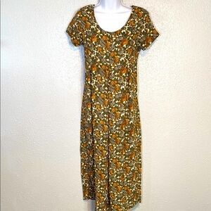 VNTG 90’s Express Casual Floral Scoop Neck Crop Jumpsuit in Orange and Green